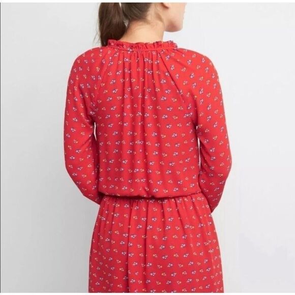 GAP Red Floral Print Long Sleeve Ruffle Dress Medium - Picture 2 of 9